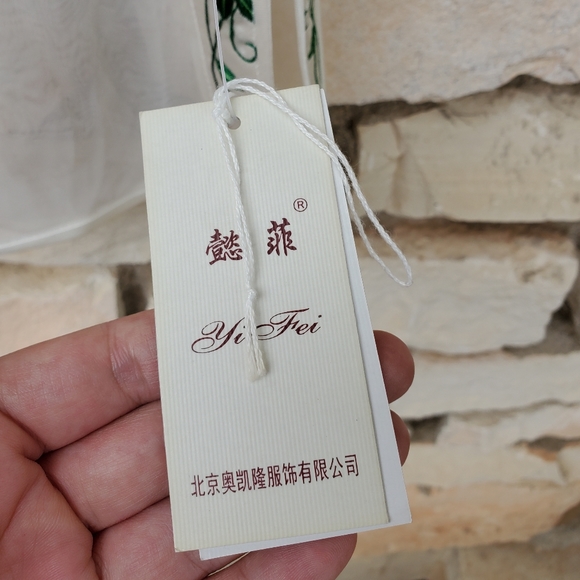 Asian White Sheer Floral Embroidered Trim Chinese Cover Up Top NWT Size M - Picture 4 of 7